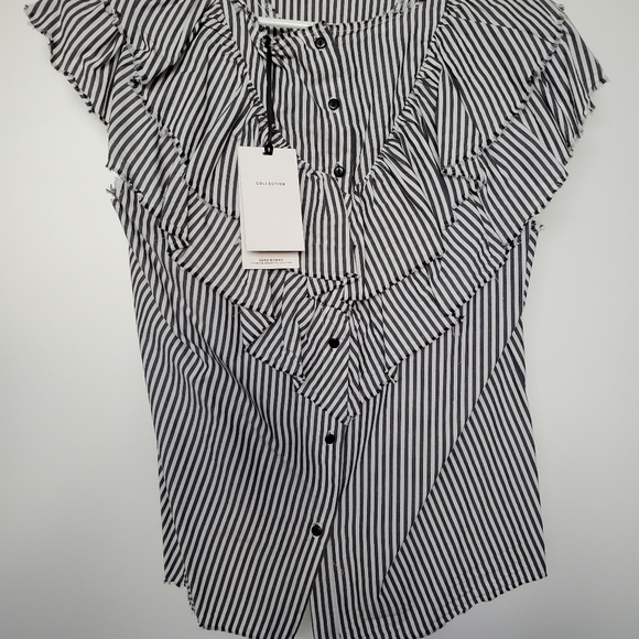 ZARA Grey/White Stripe Ruffled Shirt - Picture 9 of 9